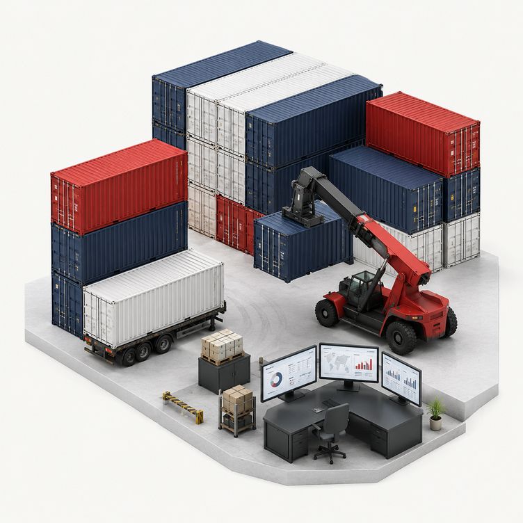 Organized container storage yard with inventory coordination
